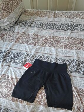 Puma Black High-Waist Bike Shorts with Subtle Logo